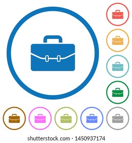 Satchel with two buckles flat color vector icons with shadows in round outlines on white background
