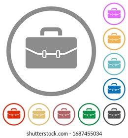 Satchel with two buckles flat color icons in round outlines on white background