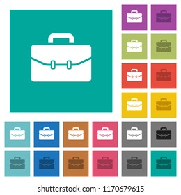 Satchel with two buckles multi colored flat icons on plain square backgrounds. Included white and darker icon variations for hover or active effects.