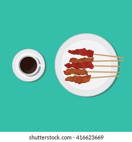 sate indonesian indonesia malay malaysian traditional food vector graphic illustration