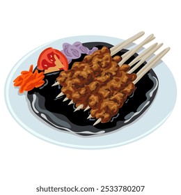 Sate Kambing Mutton Satay Illustration Vetor