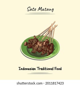 Sate Matang Illustration Sketch And Vector Style, Traditional Food From Aceh, Good to use for restaurant menu, Indonesian food recipe book, and food content.