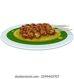 Sate Padang Indonesian Traditional Satay Vector Illustration