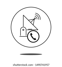 Satelite antena or dish icon with a phone receiver icon. Thin line. Flat. Dish service customer care of dish service concept. 