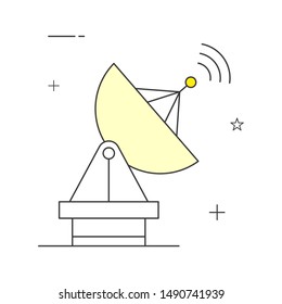 Satelite antenna or dish icon. Thin line. Flat. 