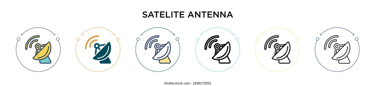 Satelite antenna icon in filled, thin line, outline and stroke style. Vector illustration of two colored and black satelite antenna vector icons designs can be used for mobile, ui, web