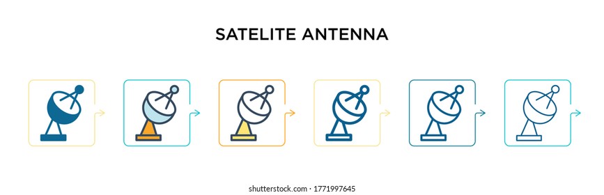 Satelite antenna vector icon in 6 different modern styles. Black, two colored satelite antenna icons designed in filled, outline, line and stroke style. Vector illustration can be used for web, 