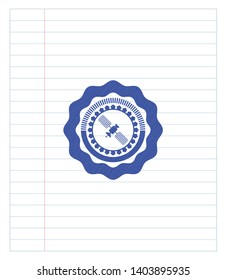 satelite icon blue ink pen emblem. Vector Illustration. Detailed.