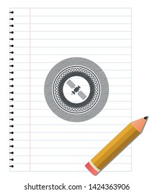 satelite icon emblem draw with pencil effect. Vector Illustration. Detailed.