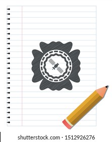 satelite icon emblem draw with pencil effect. Vector Illustration. Detailed.