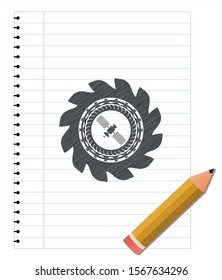 satelite icon emblem draw with pencil effect. Vector Illustration. Detailed.