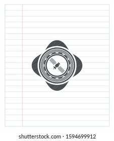 satelite icon emblem draw with pencil effect. Vector Illustration. Detailed.