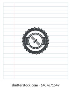 satelite icon emblem with pencil effect. Vector Illustration. Detailed.