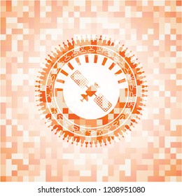 satelite icon inside abstract orange mosaic emblem
