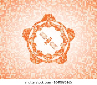 satelite icon inside abstract orange mosaic emblem with background