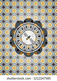 satelite icon inside arabesque badge. arabic decoration.