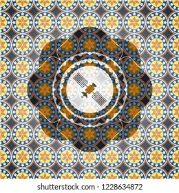 satelite icon inside arabesque badge. arabic decoration.