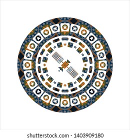 satelite icon inside arabesque badge. arabic decoration.