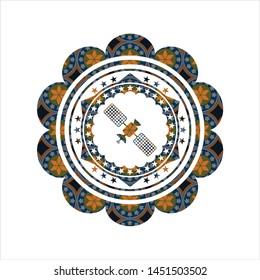 satelite icon inside arabesque badge. arabic decoration.