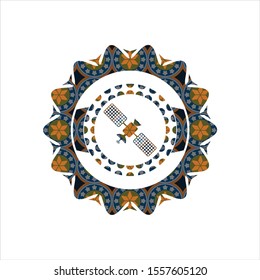 satelite icon inside arabesque badge. arabic decoration.