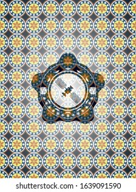 satelite icon inside arabesque badge background. arabic decoration.