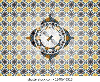 satelite icon inside arabesque emblem background. arabic decoration.
