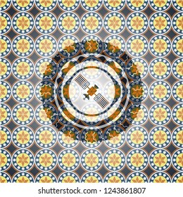 satelite icon inside arabesque emblem. arabic decoration.