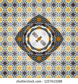 satelite icon inside arabesque emblem. arabic decoration.