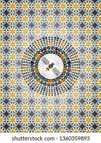satelite icon inside arabesque emblem. arabic decoration.