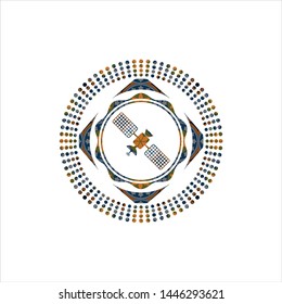 satelite icon inside arabesque emblem background. arabic decoration.