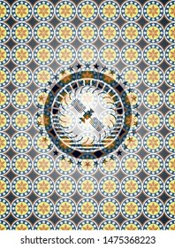 satelite icon inside arabesque emblem background. arabic decoration.