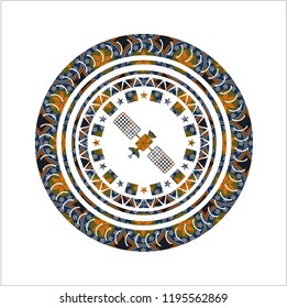 satelite icon inside arabesque style emblem. arabic decoration.