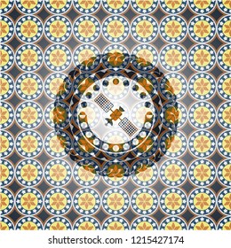 satelite icon inside arabesque style badge. arabic decoration.