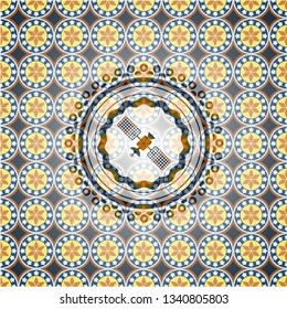 satelite icon inside arabesque style emblem. arabic decoration.