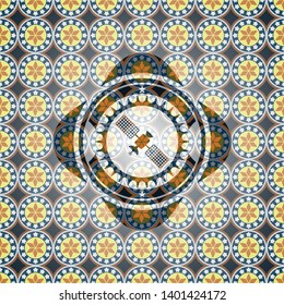 satelite icon inside arabesque style badge. arabic decoration.