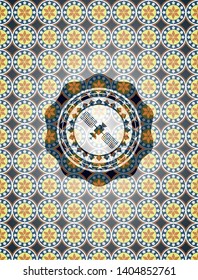 satelite icon inside arabesque style emblem. arabic decoration.