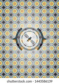 satelite icon inside arabesque style emblem. arabic decoration.