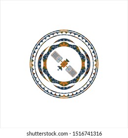 satelite icon inside arabesque style emblem. arabic decoration.