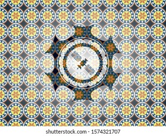 satelite icon inside arabesque style badge. arabic decoration.