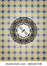 satelite icon inside arabesque style emblem. arabic decoration.