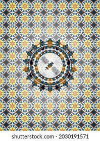 satelite icon inside arabesque style badge. arabic decoration. 