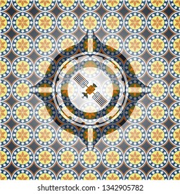satelite icon inside arabic emblem. Arabesque decoration.