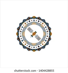 satelite icon inside arabic emblem. Arabesque decoration.
