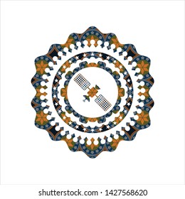 satelite icon inside arabic emblem. Arabesque decoration.