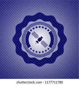 satelite icon inside badge with jean texture