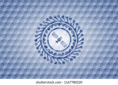 satelite icon inside blue badge with geometric background.