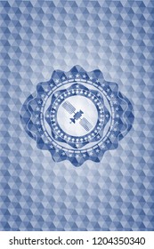 satelite icon inside blue badge with geometric pattern background.