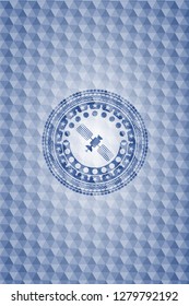 satelite icon inside blue badge with geometric pattern background.
