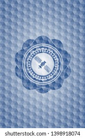 satelite icon inside blue badge with geometric pattern.