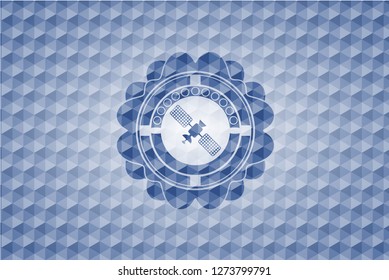 satelite icon inside blue hexagon emblem.